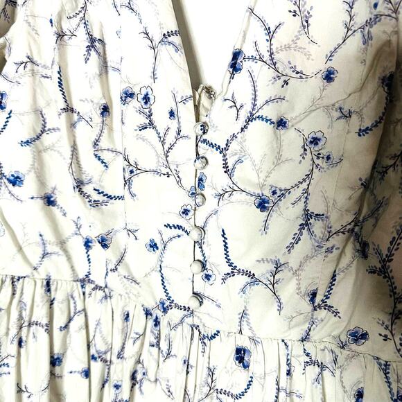 Nicholas Celie White Blue Floral Button Front Print Puff Sleeve Maxi Dress Sz 6 - Picture 8 of 16